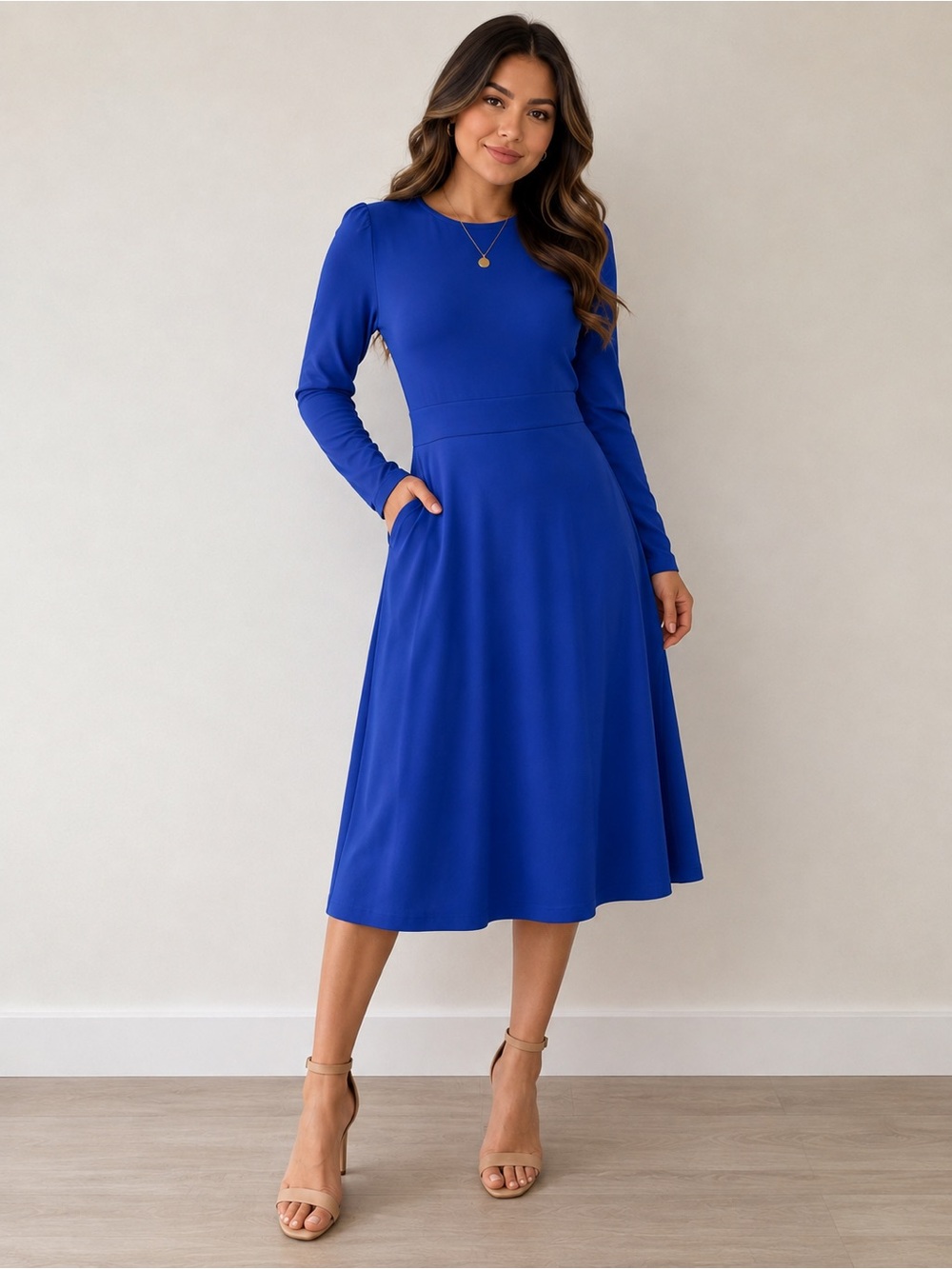 Boden Cobalt Blue Long-Sleeve Midi Dress